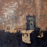 Ruins, oil and paper on canvas, 55x55 cm, 2013. Ruševina