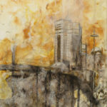Falling through the city of the future, acrylic, ink and paper on canvas, 60x80 cm, 2018. Falling through the city of the future, acrylic, ink and paper on canvas, 60x80 cm, 2018.